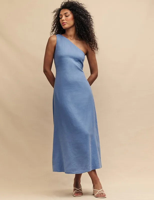 Blue One Shoulder Midi Dress sold by Nobody's Child