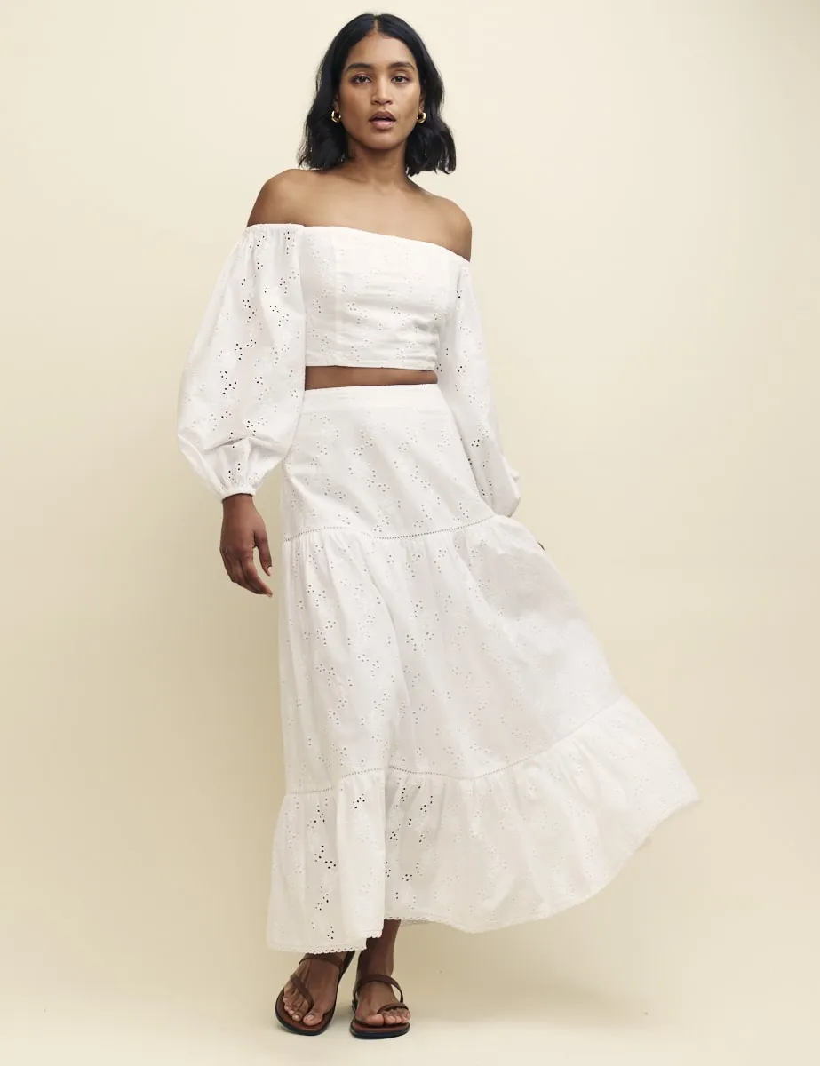 White Long Sleeve Broderie Bardot Top sold by Nobody's Child product image thumbnail 2