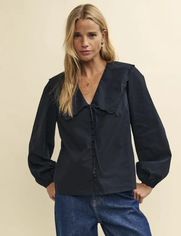 Black Peter Pan Collar Long Sleeve Blouse sold by Nobody's Child