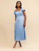 Blue Satin jacquard Elsie Midi Dress sold by Nobody's Child