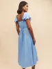 Blue Satin jacquard Elsie Midi Dress sold by Nobody's Child
