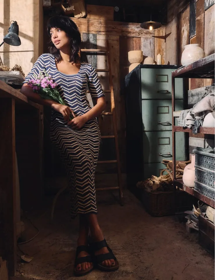 Blue Wavy Stripe Knitted Midi Dress sold by Nobody's Child product image thumbnail 2