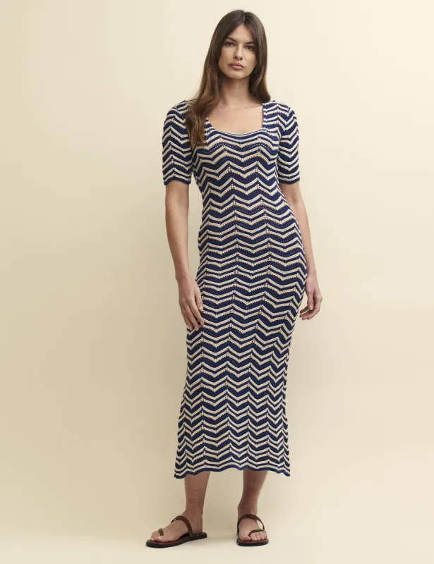 Blue Wavy Stripe Knitted Midi Dress sold by Nobody's Child
