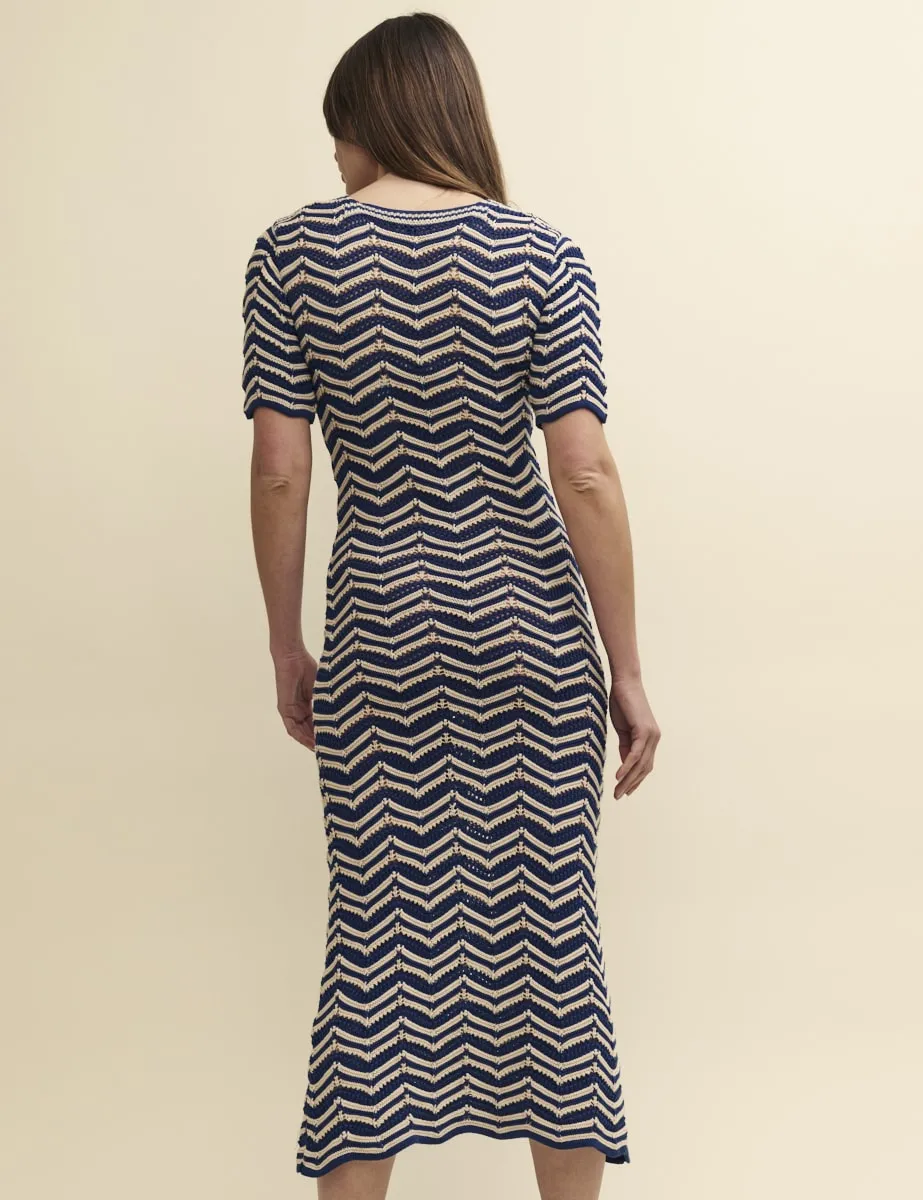 Blue Wavy Stripe Knitted Midi Dress sold by Nobody's Child product image thumbnail 4