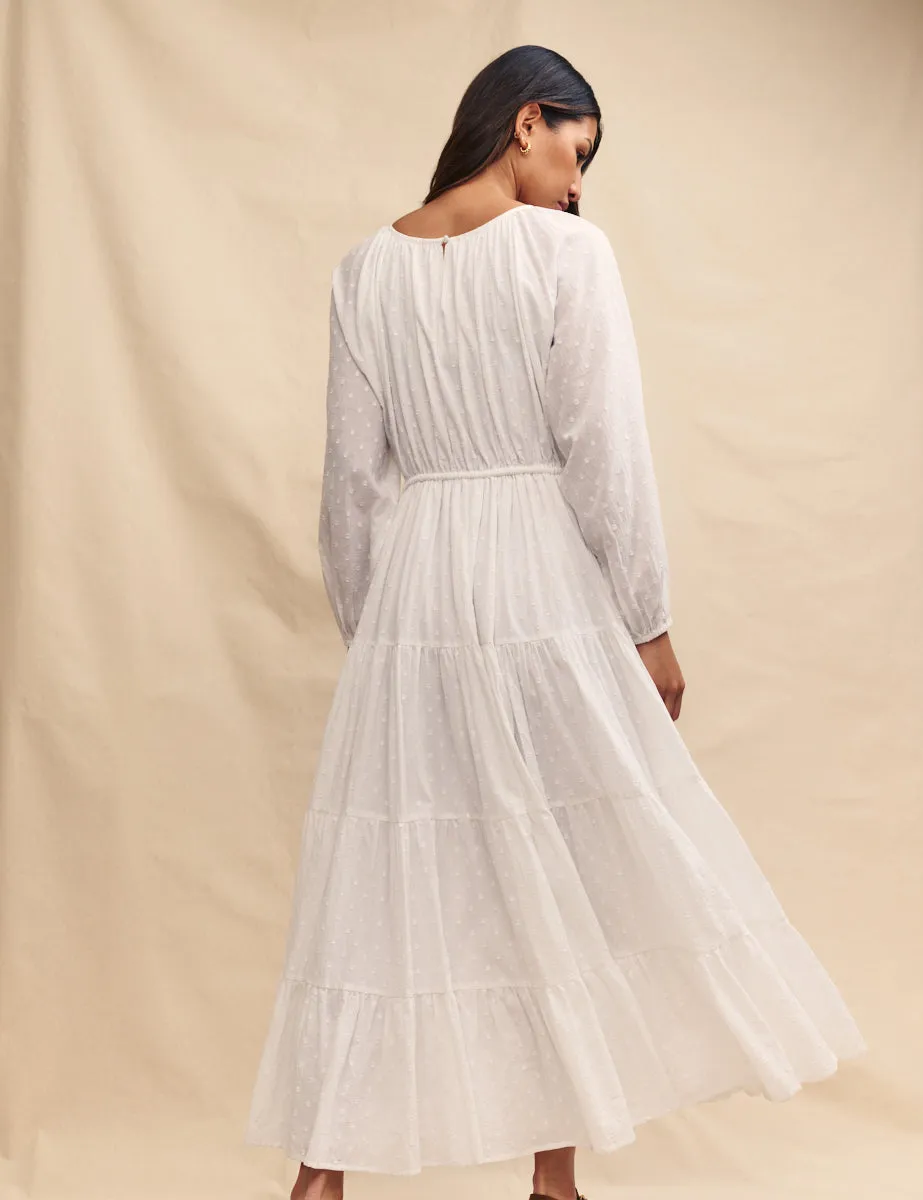 White Embroidered Tie Waist Aarti Smock Maxi Dress sold by Nobody's Child product image thumbnail 4