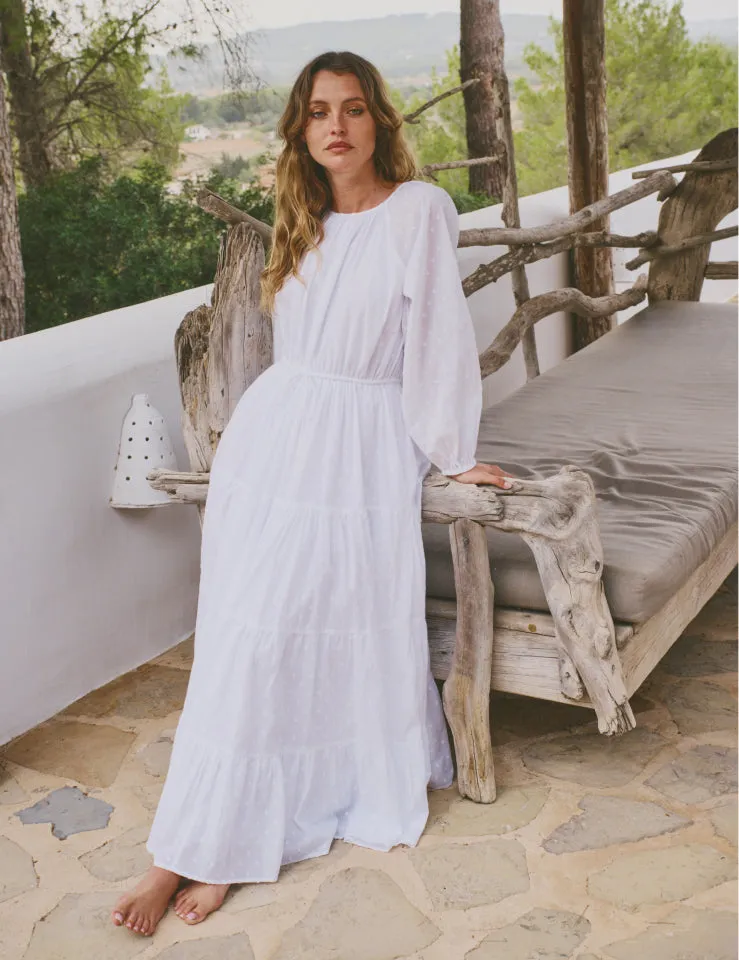 White Embroidered Tie Waist Aarti Smock Maxi Dress sold by Nobody's Child product image thumbnail 2