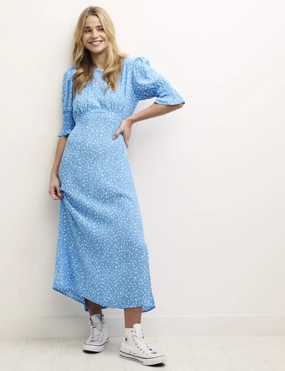 Petite Blue Floral Luna Midi Dress sold by Nobody's Child
