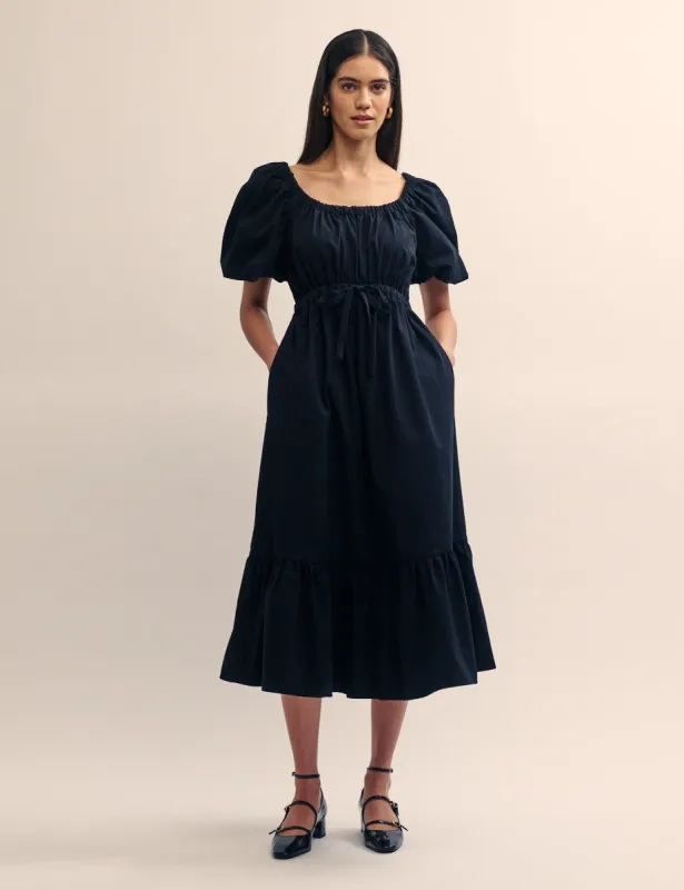Black Scoop Neck Rory Midi Dress sold by Nobody's Child