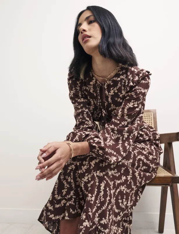 Brown Ditsy Floral Lila Midi Dress sold by Nobody's Child