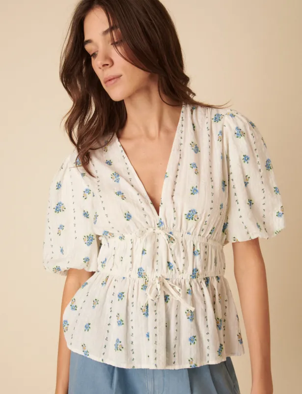 White Floral Printed Tie Detail Blouse sold by Nobody's Child
