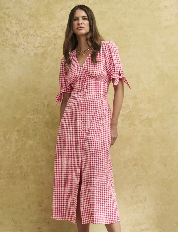 Pink Gingham Check Alexis Midi Dress sold by Nobody's Child