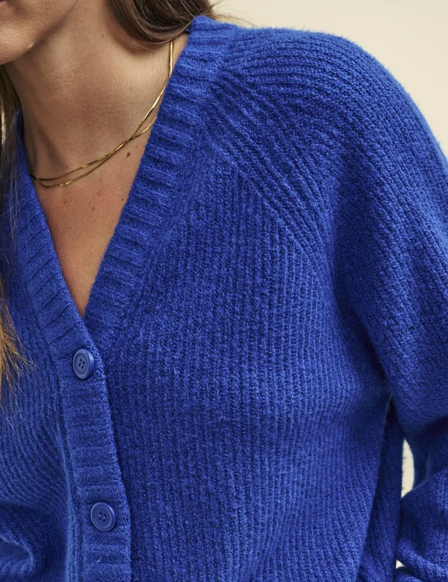 Blue Rib Knit V-Neck Button-Up Cardigan sold by Nobody's Child product image thumbnail 2