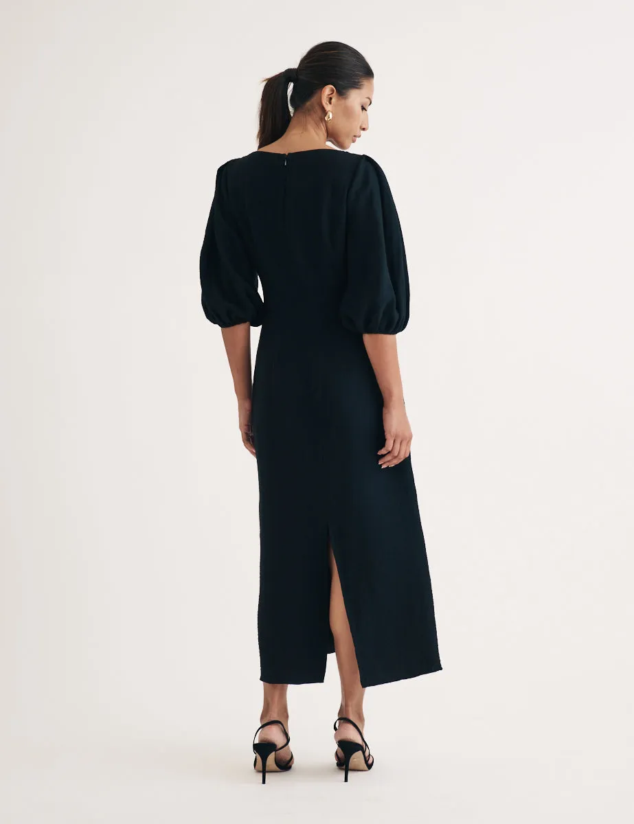 Black Puff Sleeve Hannah Midi Dress sold by Nobody's Child product image thumbnail 4