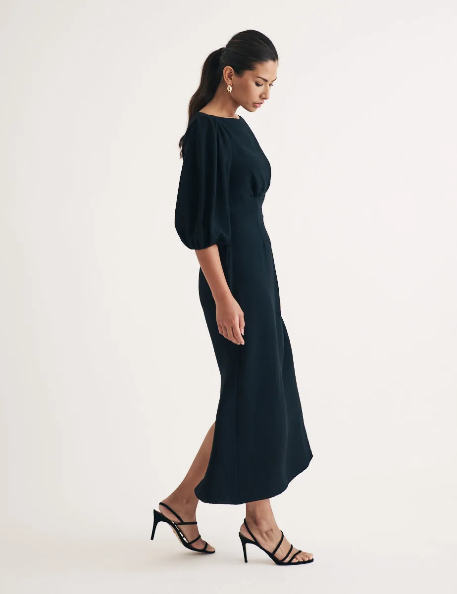 Black Puff Sleeve Hannah Midi Dress sold by Nobody's Child product image thumbnail 3