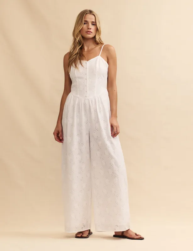 White Broderie Anglaise Tricia Jumpsuit sold by Nobody's Child