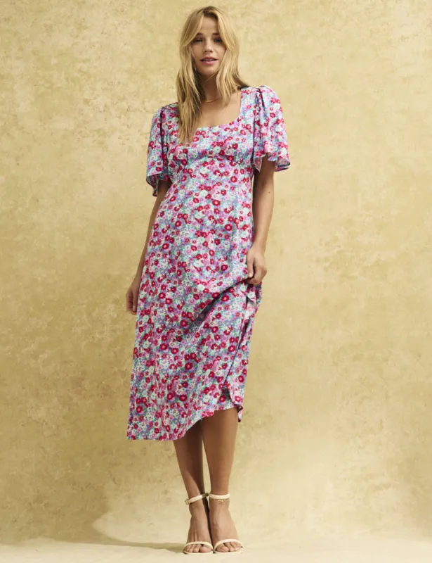 Blue and Pink Floral Dee Dee Midi Dress sold by Nobody's Child