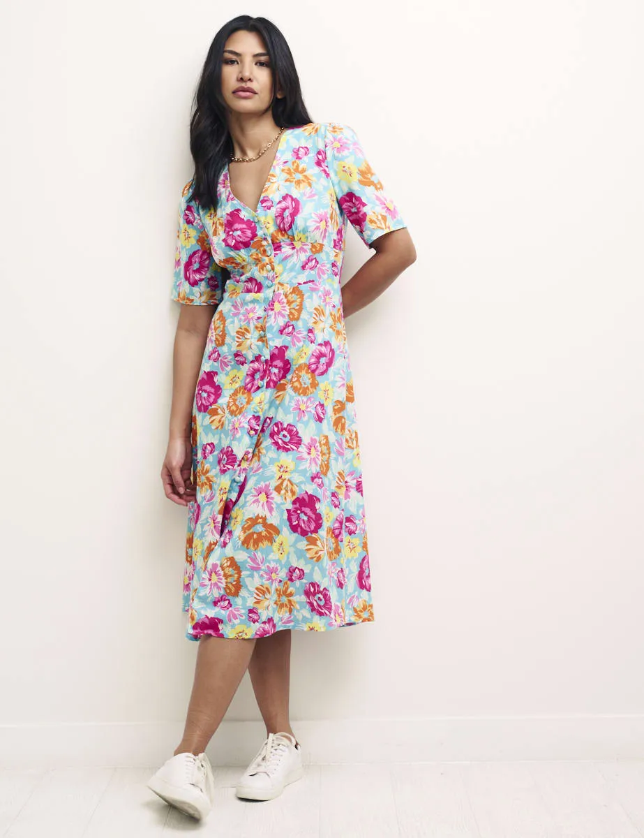 Multi Big Floral Alexa Midi with Shirring Tea Dress sold by Nobody's Child