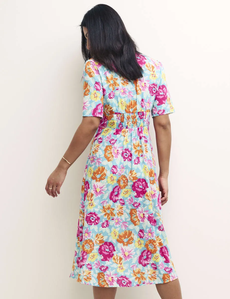 Multi Big Floral Alexa Midi with Shirring Tea Dress sold by Nobody's Child product image thumbnail 4