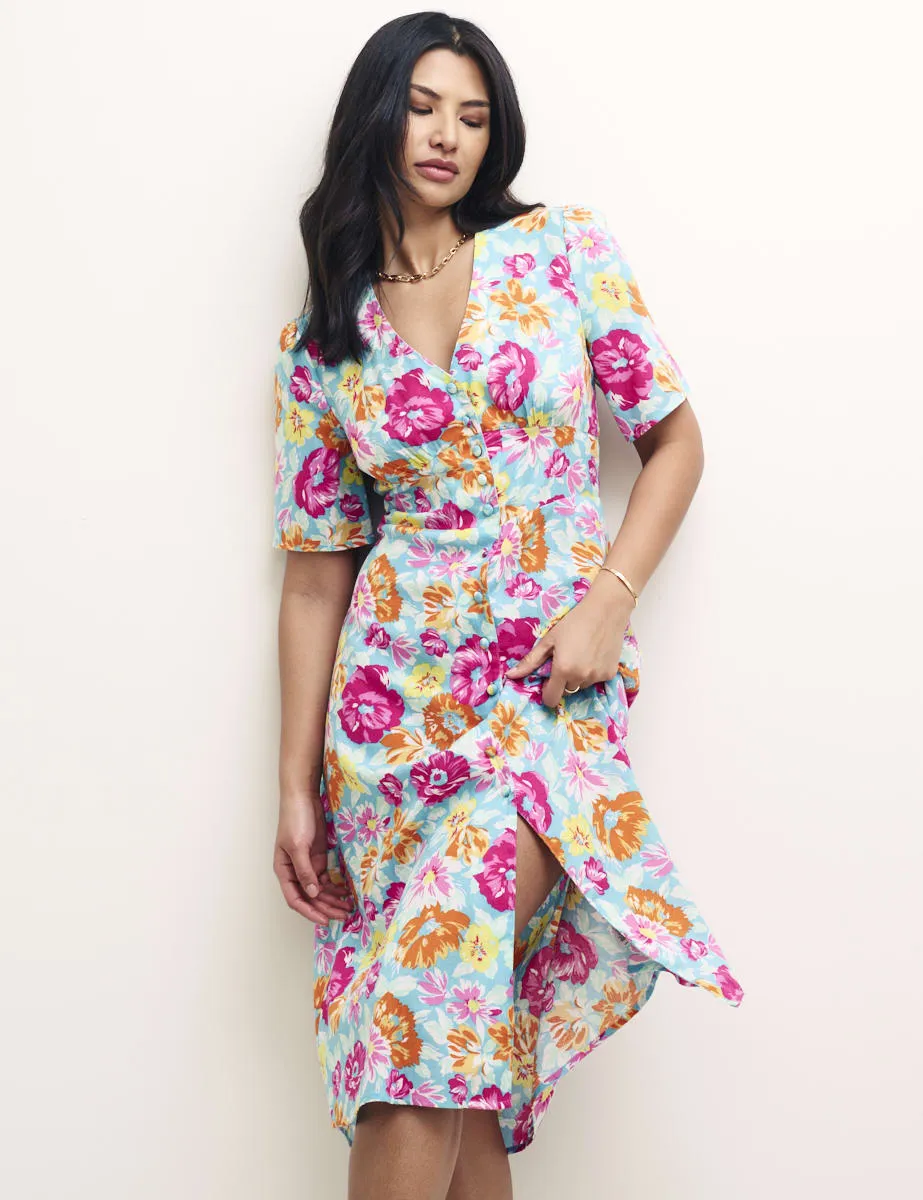 Multi Big Floral Alexa Midi with Shirring Tea Dress sold by Nobody's Child product image thumbnail 2