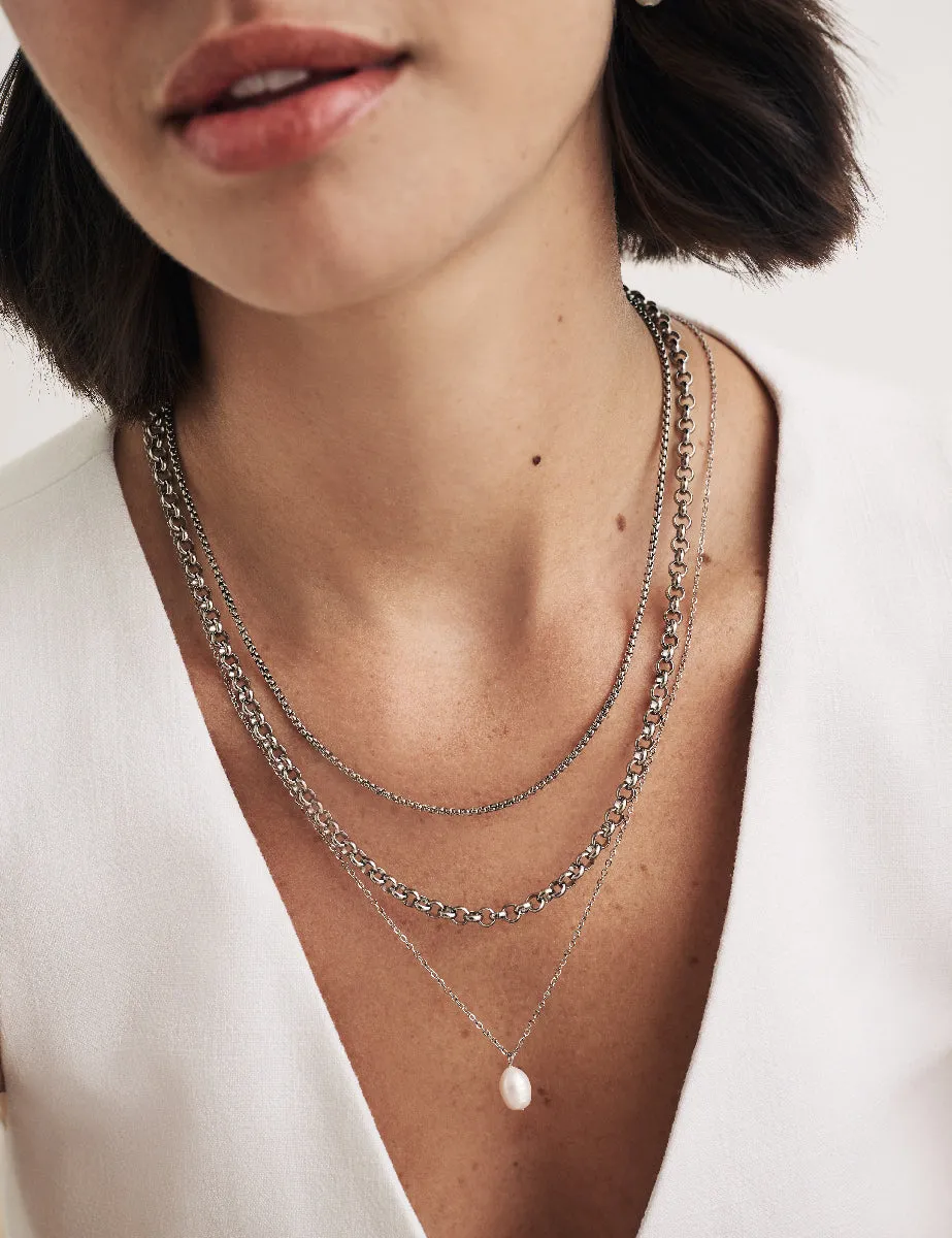 Silver Pearl Drop Triple Chain Necklace sold by Nobody's Child product image thumbnail 4