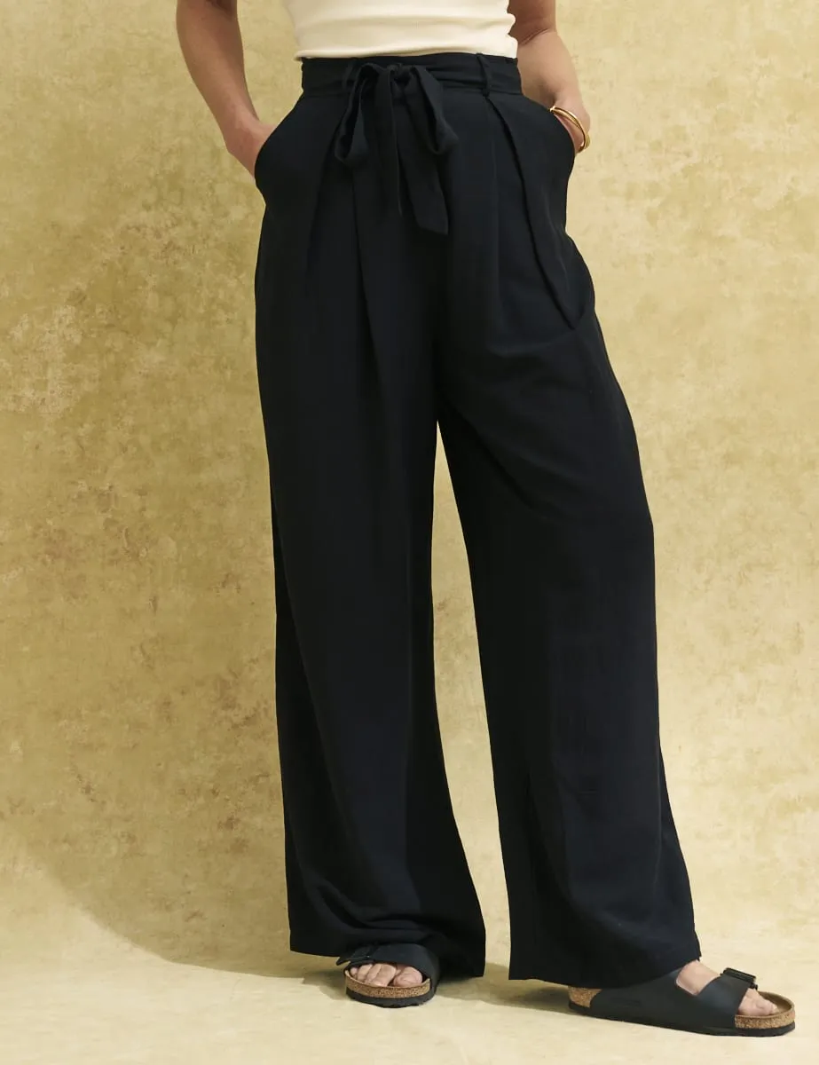 Black Linen-blend Tie Belt Trousers sold by Nobody's Child product image thumbnail 3