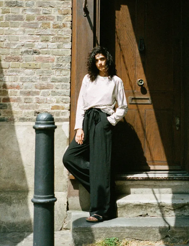 Black Linen-blend Tie Belt Trousers sold by Nobody's Child