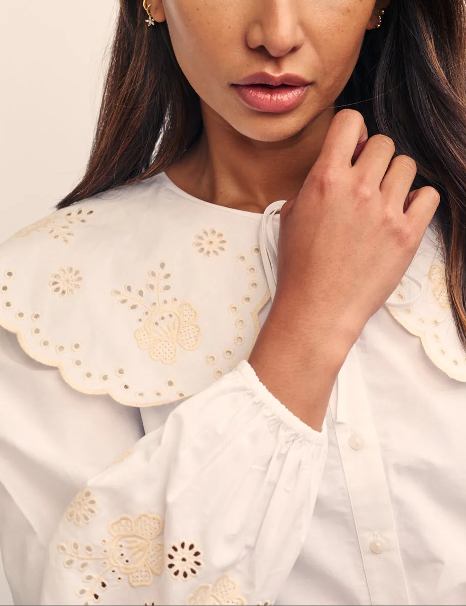 White Broderie Peter Pan Collar Orchid Blouse sold by Nobody's Child product image thumbnail 2