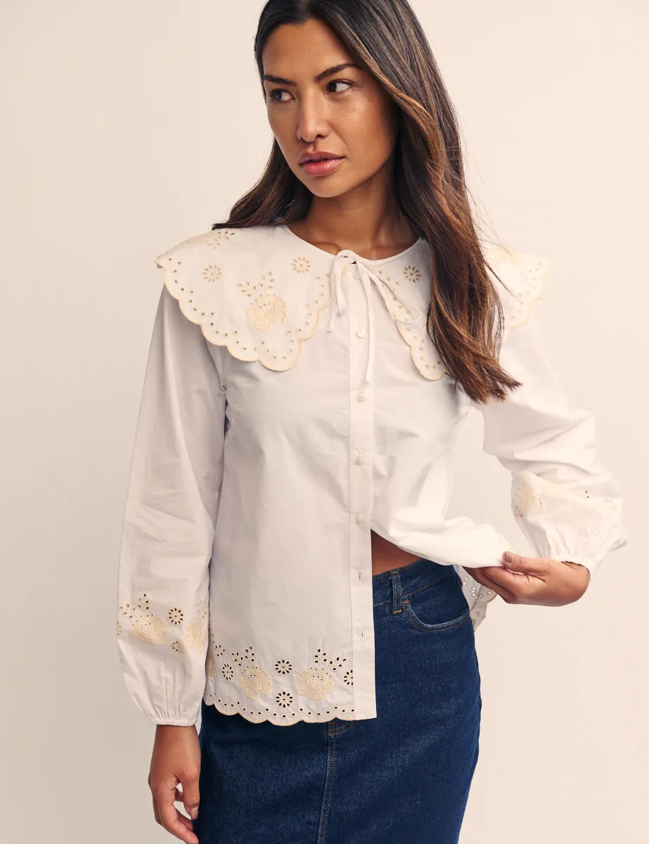 White Broderie Peter Pan Collar Orchid Blouse sold by Nobody's Child product image thumbnail 3