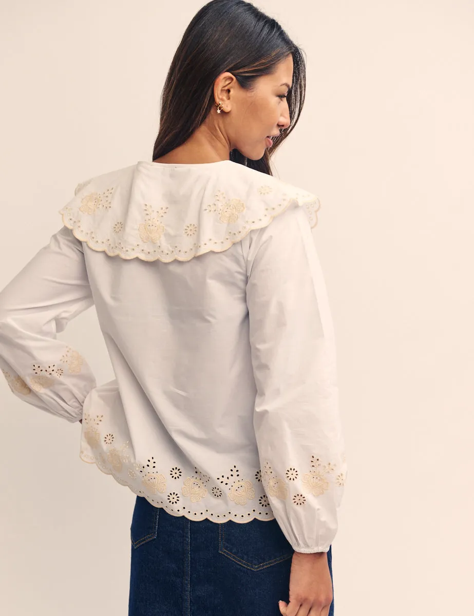 White Broderie Peter Pan Collar Orchid Blouse sold by Nobody's Child product image thumbnail 4