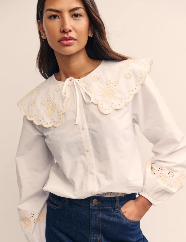 White Broderie Peter Pan Collar Orchid Blouse sold by Nobody's Child