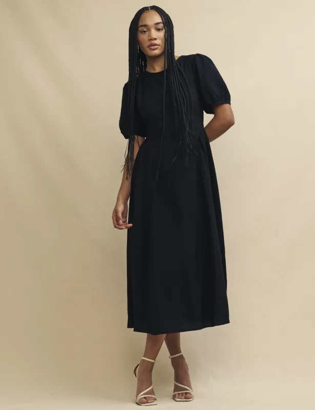 Black Puff Sleeve Magdalene Midi Dress sold by Nobody's Child