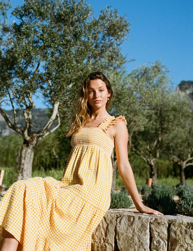 Yellow Gingham Check Maya Smock Midi Dress made by Nobody's Child