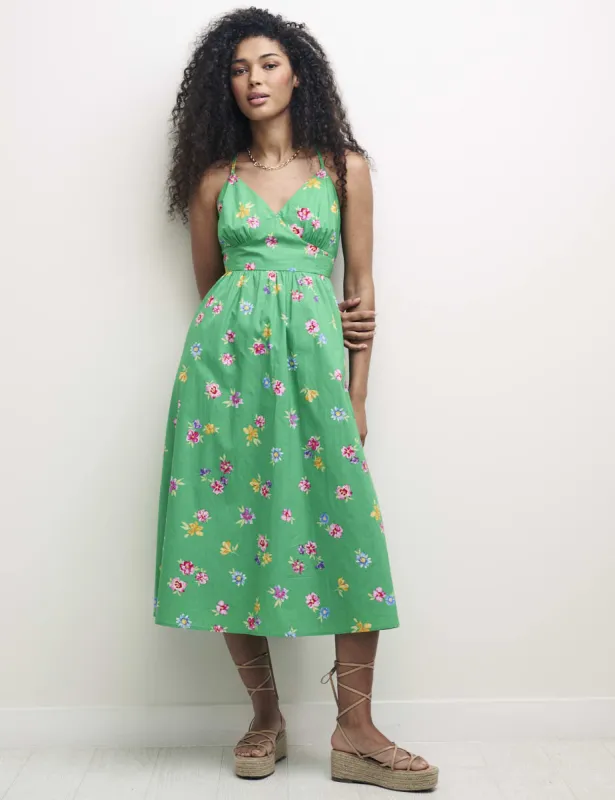 Green Floral Tie Back Detail Billie Midi Dress sold by Nobody's Child