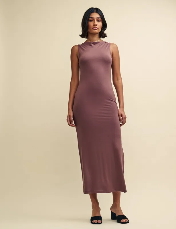 Dusky Pink Cowl Neck Camille Maxi Dress sold by Nobody's Child