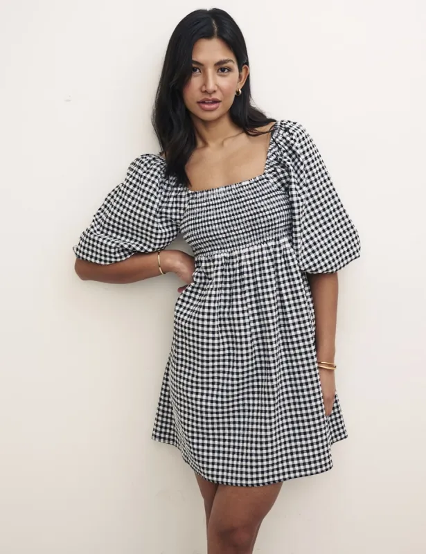 Petite Black Gingham Kylie Mini Dress sold by Nobody's Child