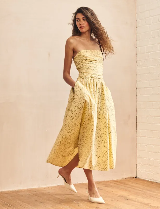 Yellow Ditsy Floral Bandeau Felicity Midi Dress made by Nobody's Child