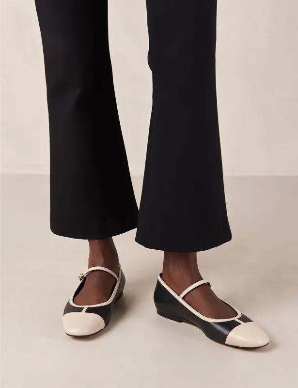 Alohas Agate Leather Black & Cream Ballet Pumps sold by Nobody's Child