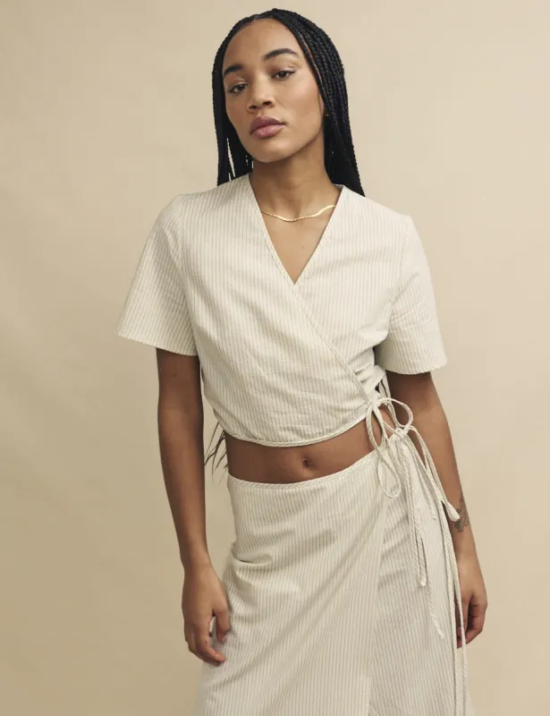 Cream Pinstripe Wrap Crop Top made by Nobody's Child