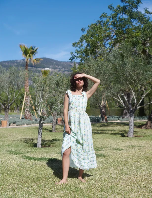 White Floral Stripe Tie Shoulder Dottie Midi Dress made by Nobody's Child