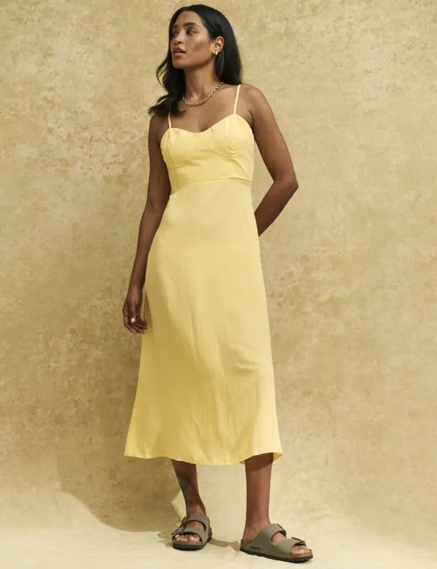 Yellow Linen-blend Pipin Midi Dress sold by Nobody's Child