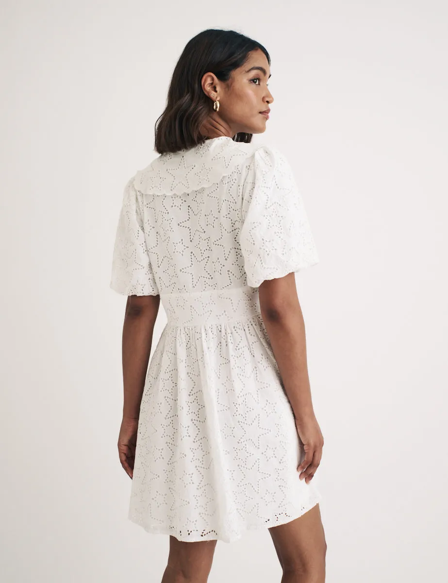 White Broderie Birdie Mini Dress sold by Nobody's Child product image thumbnail 4