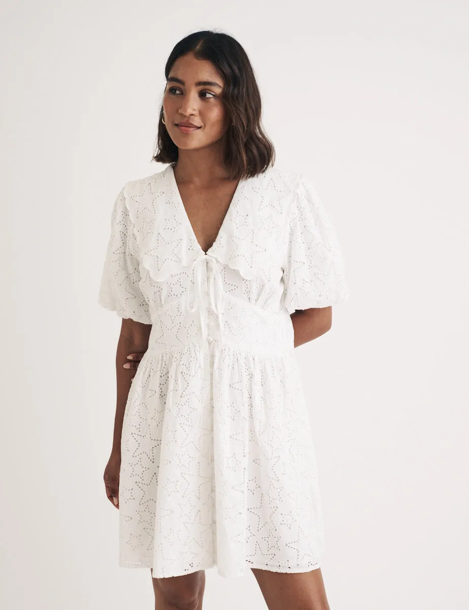 White Broderie Birdie Mini Dress sold by Nobody's Child product image thumbnail 2