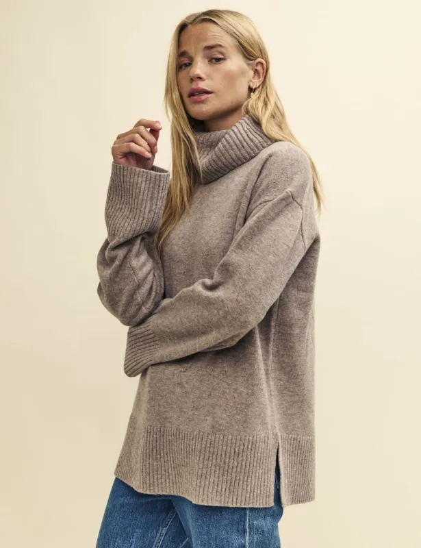 Beige Oversized Roll Neck Merino Wool Jumper sold by Nobody's Child