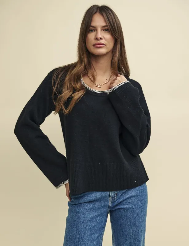 Black Stitch Hem Scoop Neck Knitted Jumper sold by Nobody's Child
