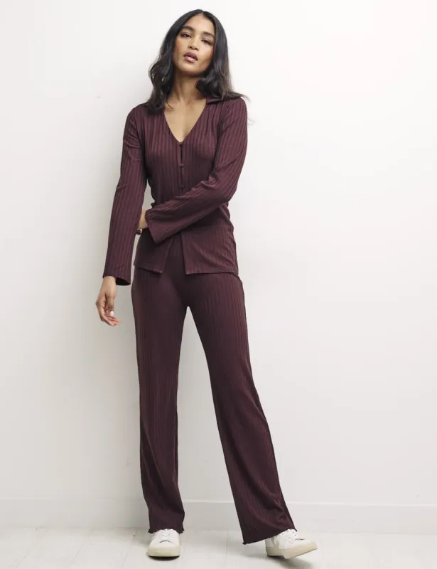 Brown Dallas Flared Rib Trouser sold by Nobody's Child