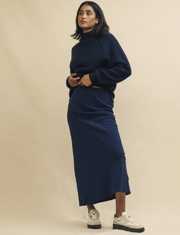 Navy Slip Mila Midaxi Skirt sold by Nobody's Child