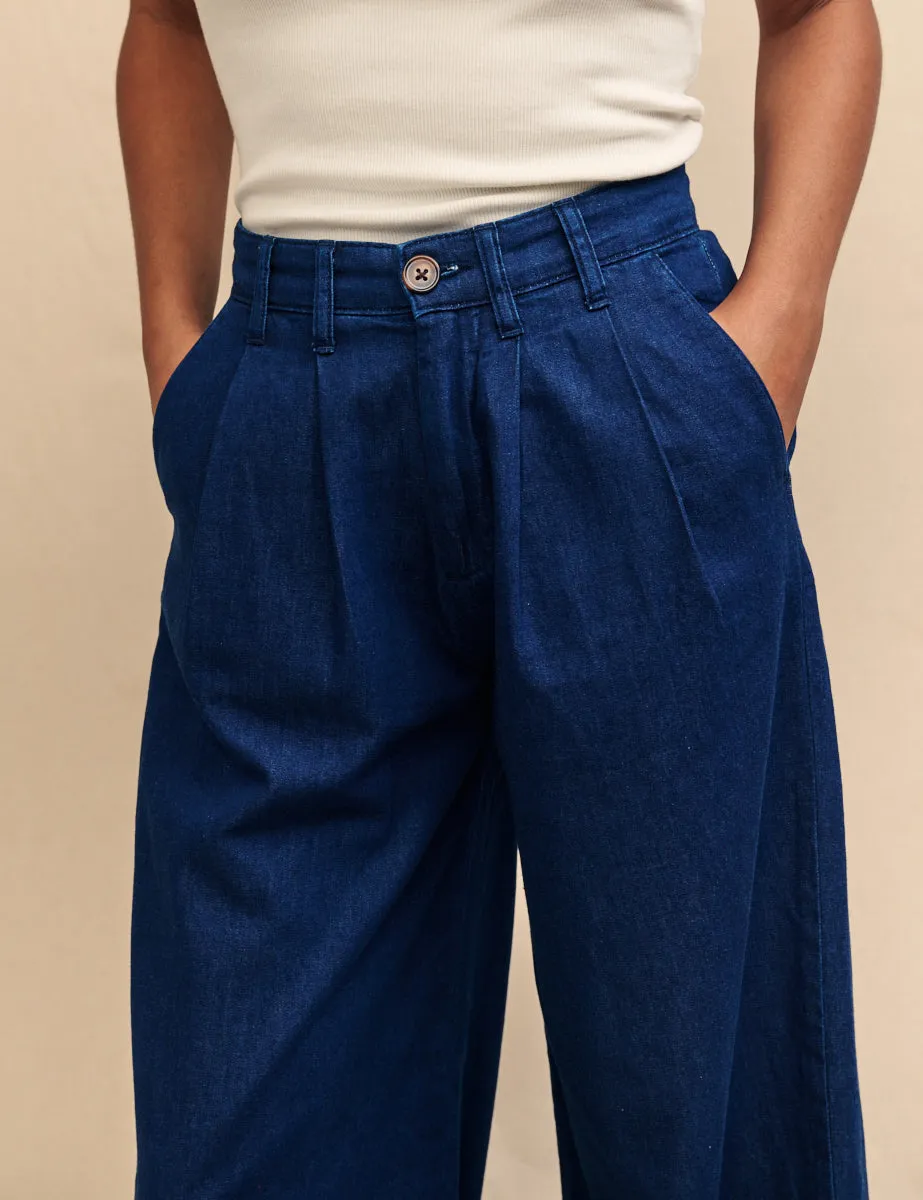 Dark Wash Double Pleat Wide Leg Ava Trousers sold by Nobody's Child product image thumbnail 2