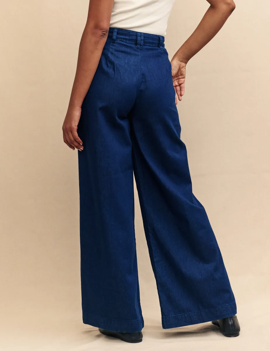 Dark Wash Double Pleat Wide Leg Ava Trousers sold by Nobody's Child product image thumbnail 4