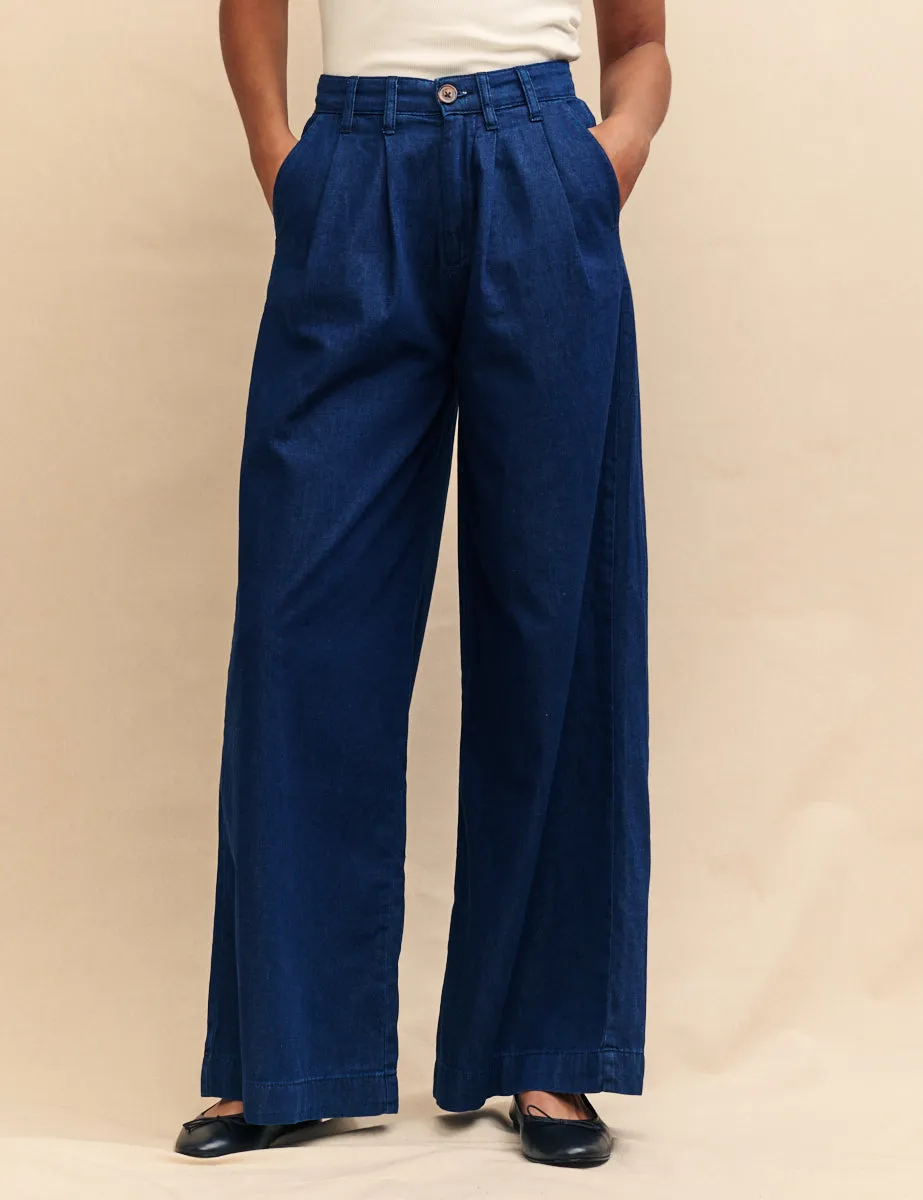 Dark Wash Double Pleat Wide Leg Ava Trousers sold by Nobody's Child product image thumbnail 3