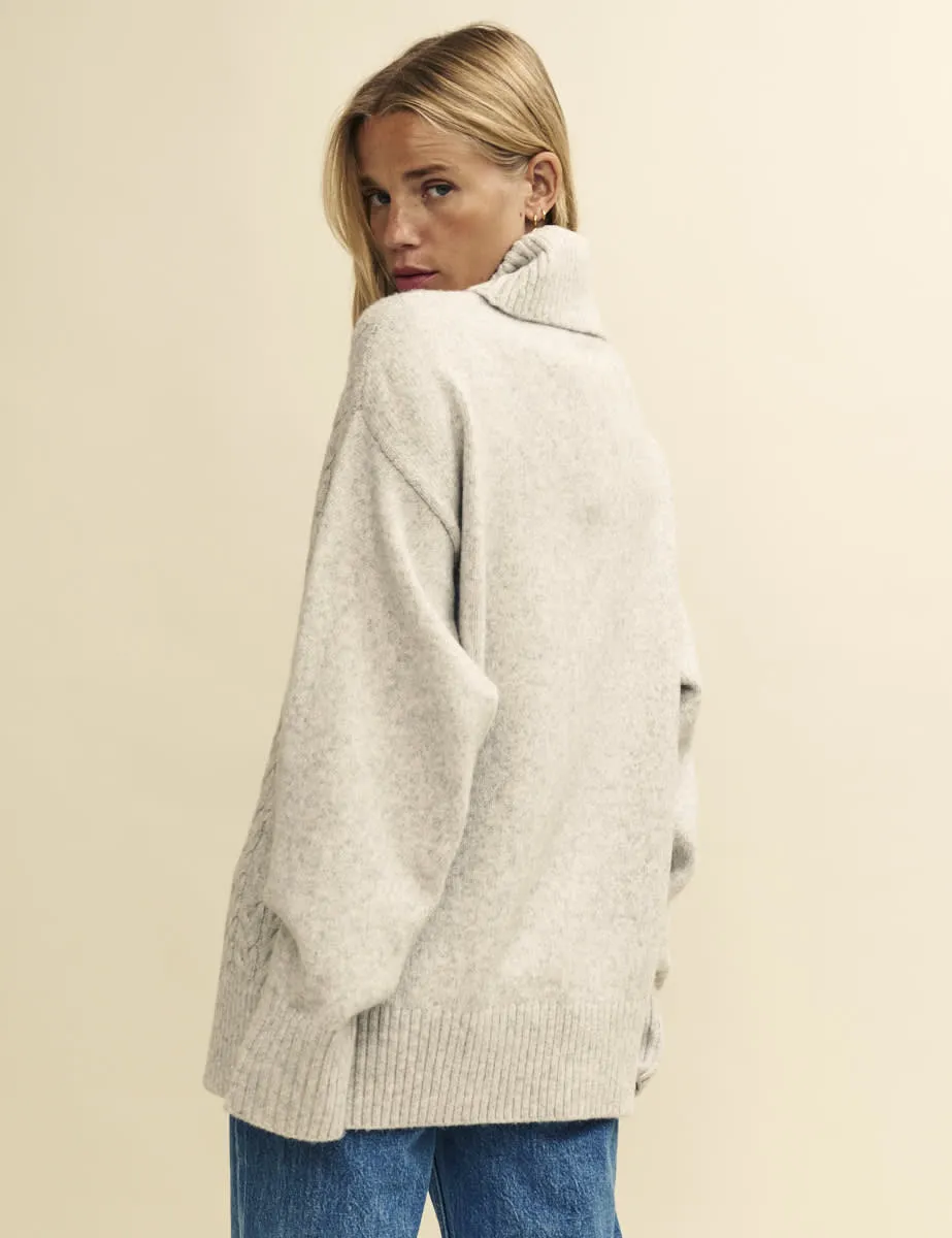 Light Grey Cable Knit Roll Neck Oversized Jumper sold by Nobody's Child product image thumbnail 4